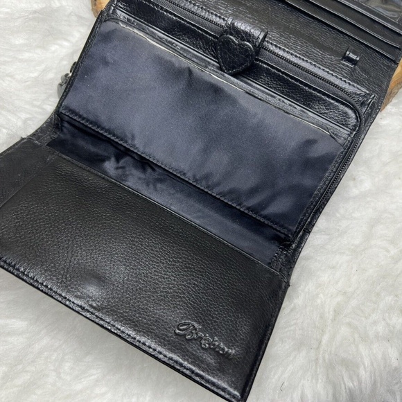 Vintage Brighton Black Pebbled Genuine Leather Croc Trim Clutch Organizer Wallet - Picture 10 of 16